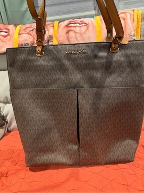 Michael Kors Brown Signature Tote with Tan Handles